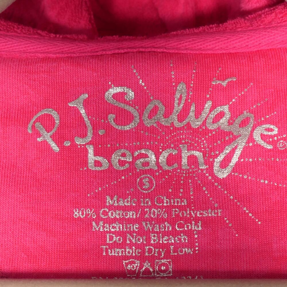PJ Salvage Beach Cover Up Womens Small Hot Pink Terry Hooded Sunburst Mini - Picture 6 of 15